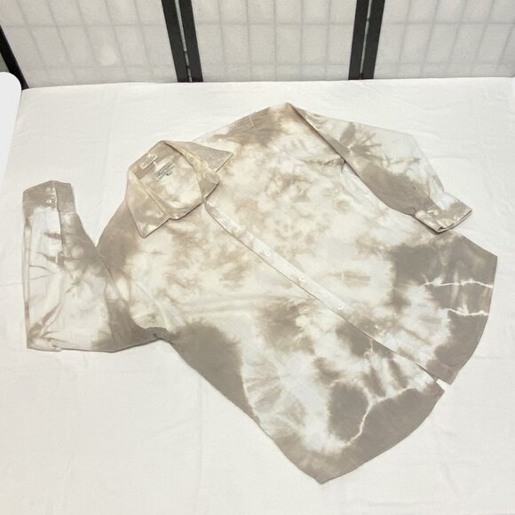 Eighty Eight Long Sleeve Collared Button Up Watercolor Stripe Shirt White Tan XL - Picture 8 of 11